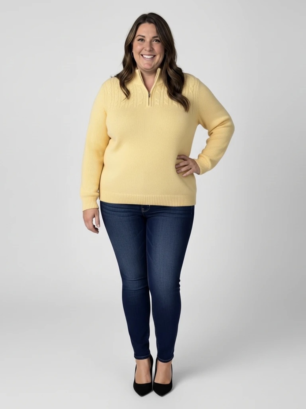 Alfred Dunner Women’s XL Yellow Cable-Knit Quarter-Zip Sweater NWT